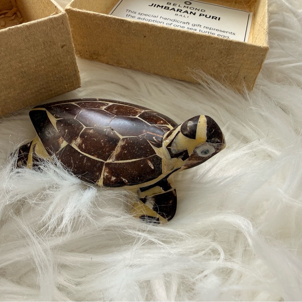 Handcrafted Sea Turtle Figurine - Brown Coconut Shell Reptile Décor